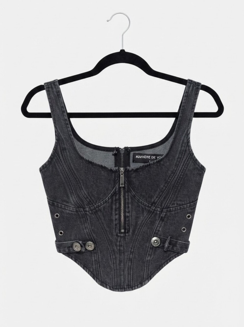 Manière De Voir Washed Black Denim Corset Crop Top